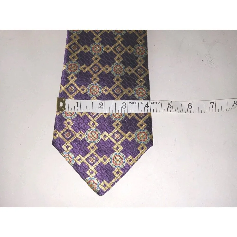 Jos.A. Bank 100% Silk Mens Tie Necktie Purple/Gold Geometric